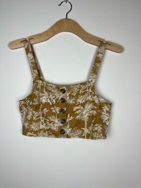 aerie Mustard Floral-Print Button Crop Top
